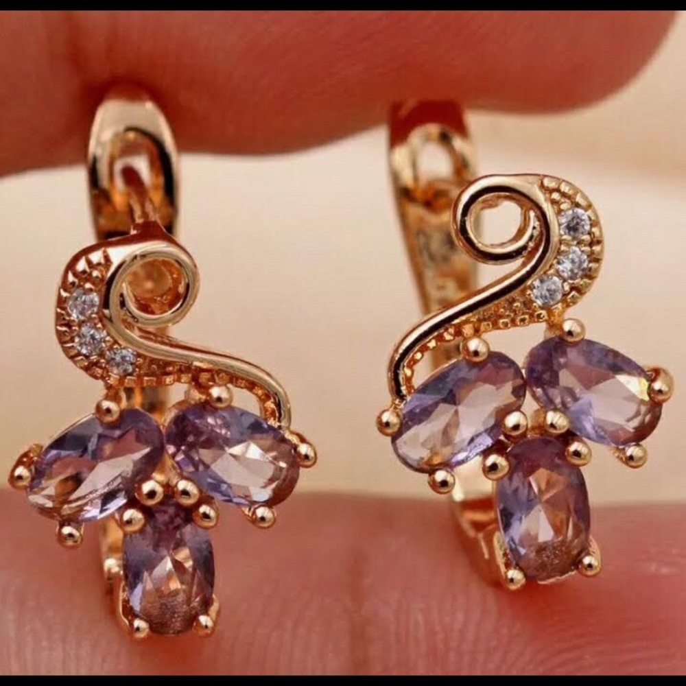 Gold Filled Peacock Tail Oval Amethyst Earrings